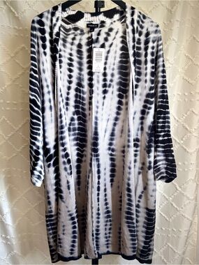 Torrid Black White Tie Dye Open Front Cardigan Duster 1X Boho Lightweight NWT